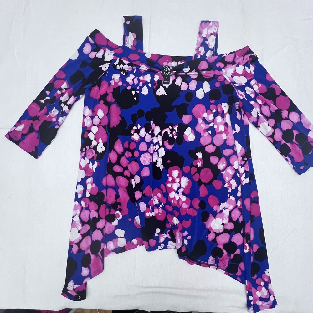 Floral Off-Shoulder Top - Blue and Pink